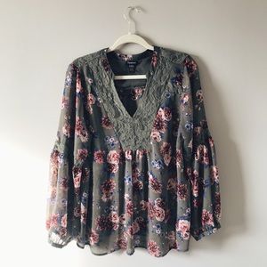 Torrid army green floral lace  blouse